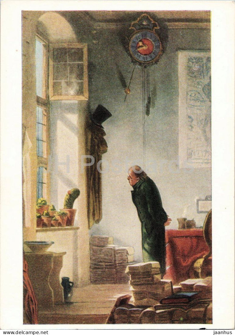painting by Carl Spitzweg - The Cactus Lover - Der Kaktusfreund - old postcard - German art 1957 - Germany DDR - unused - JH Postcards