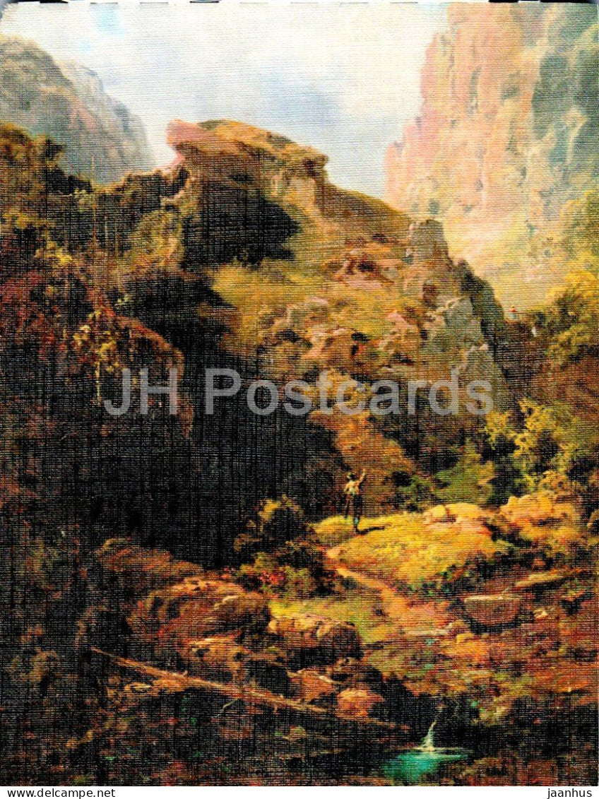 painting by Carl Spitzweg - Mountain Landscape with Returning Hunter - Jager - German art - Germany - unused - JH Postcards