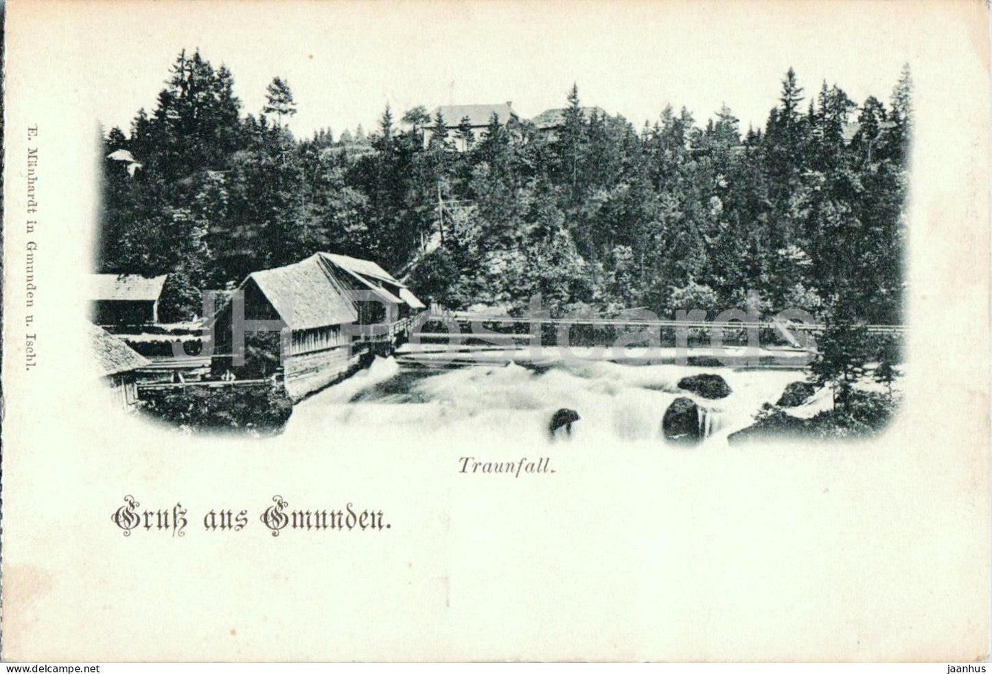Gruss aus Gmunden - Traunfall - river - waterfall - old postcard - 1900s - Austria - unused - JH Postcards