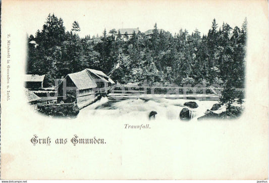 Gruss aus Gmunden - Traunfall - river - waterfall - old postcard - 1900s - Austria - unused - JH Postcards