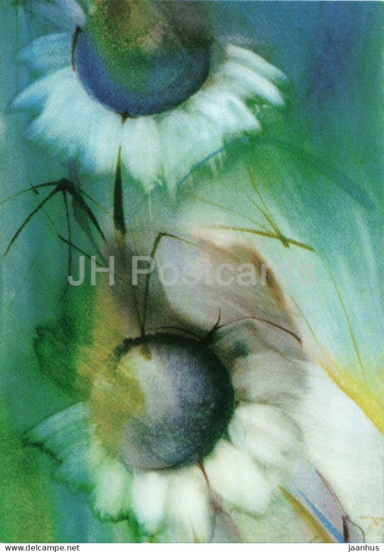 painting by Peter-Andreas Mothes - Blaue Blumen - Blue Flowers - flowers - Swiss art - Switzerland - unused - JH Postcards
