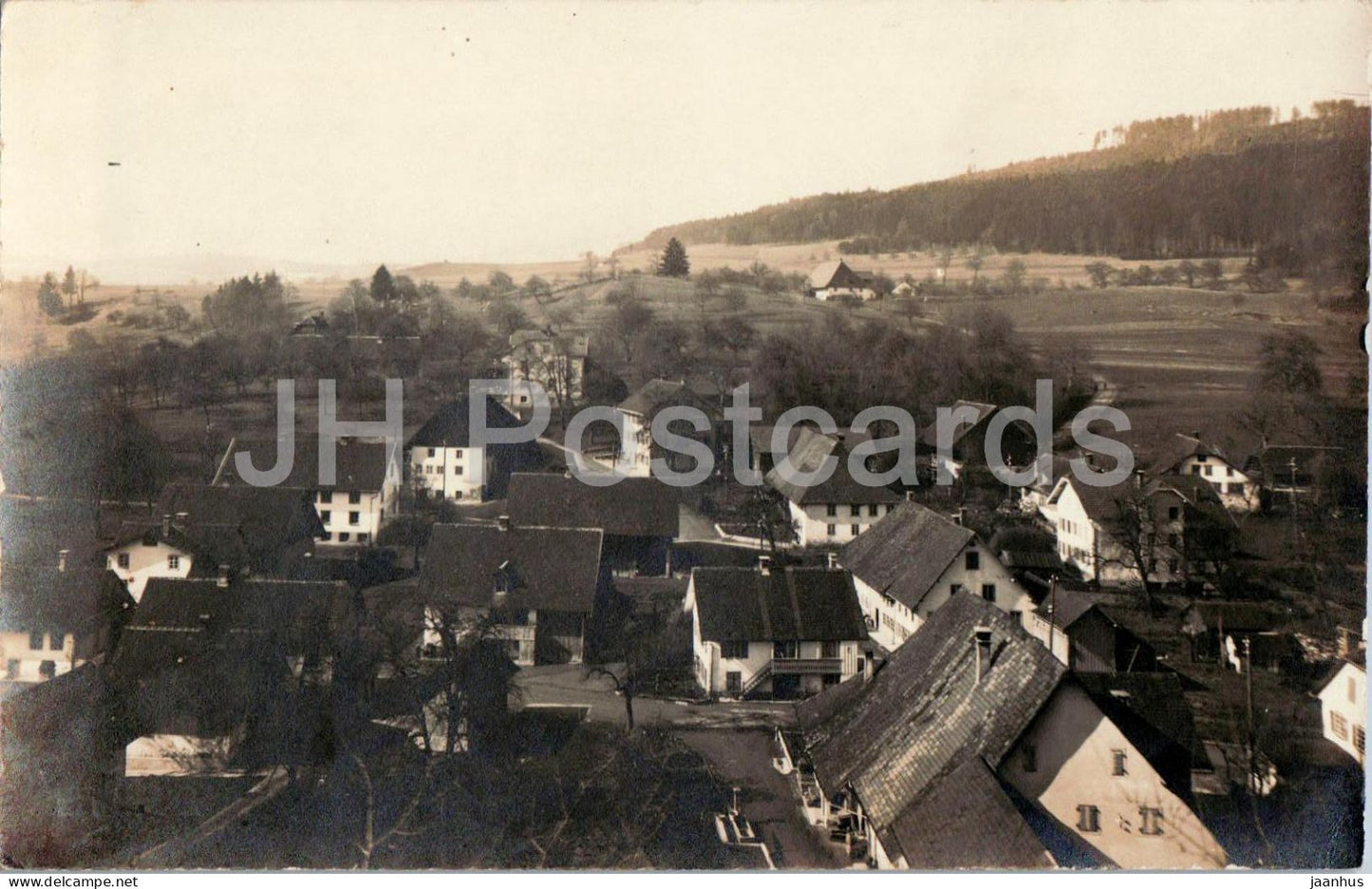 Swiss village - Suhr ?- aerial view - rural landscape - houses - fields - old postcard - Switzerland - unused - JH Postcards
