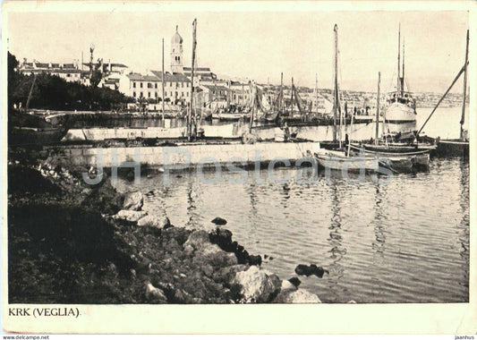 Krk - Veglia - Harbour with boats - island view - boat - Stenc - 1912 - old postcard - Croatia - used - JH Postcards