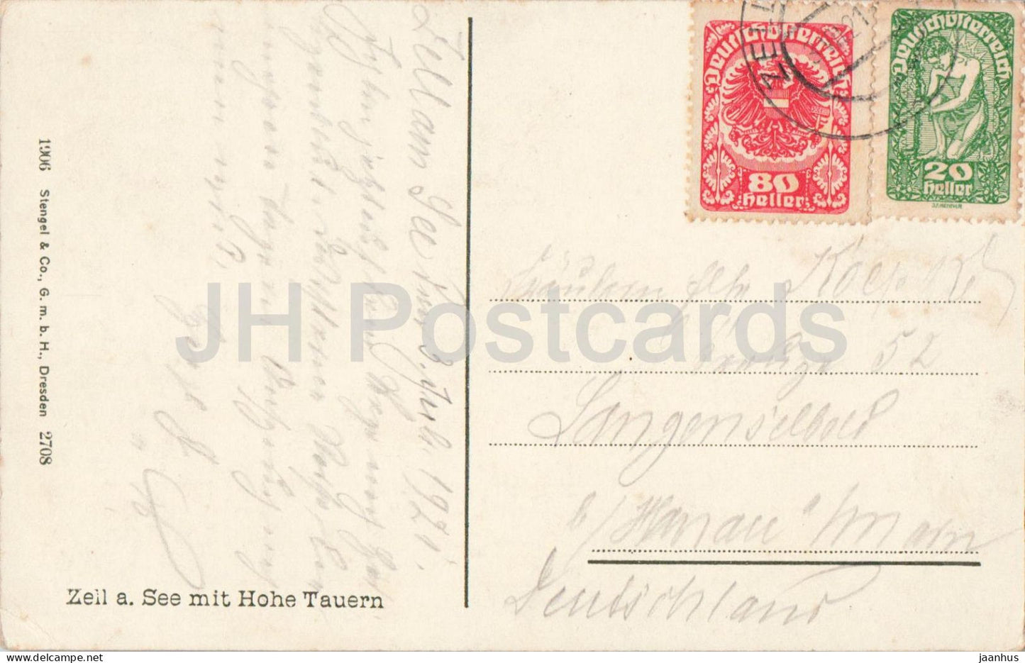 Zell a. See mit Hohe Tauern - panorama - 2708 - carte postale ancienne - 1921 - Autriche - utilisé 