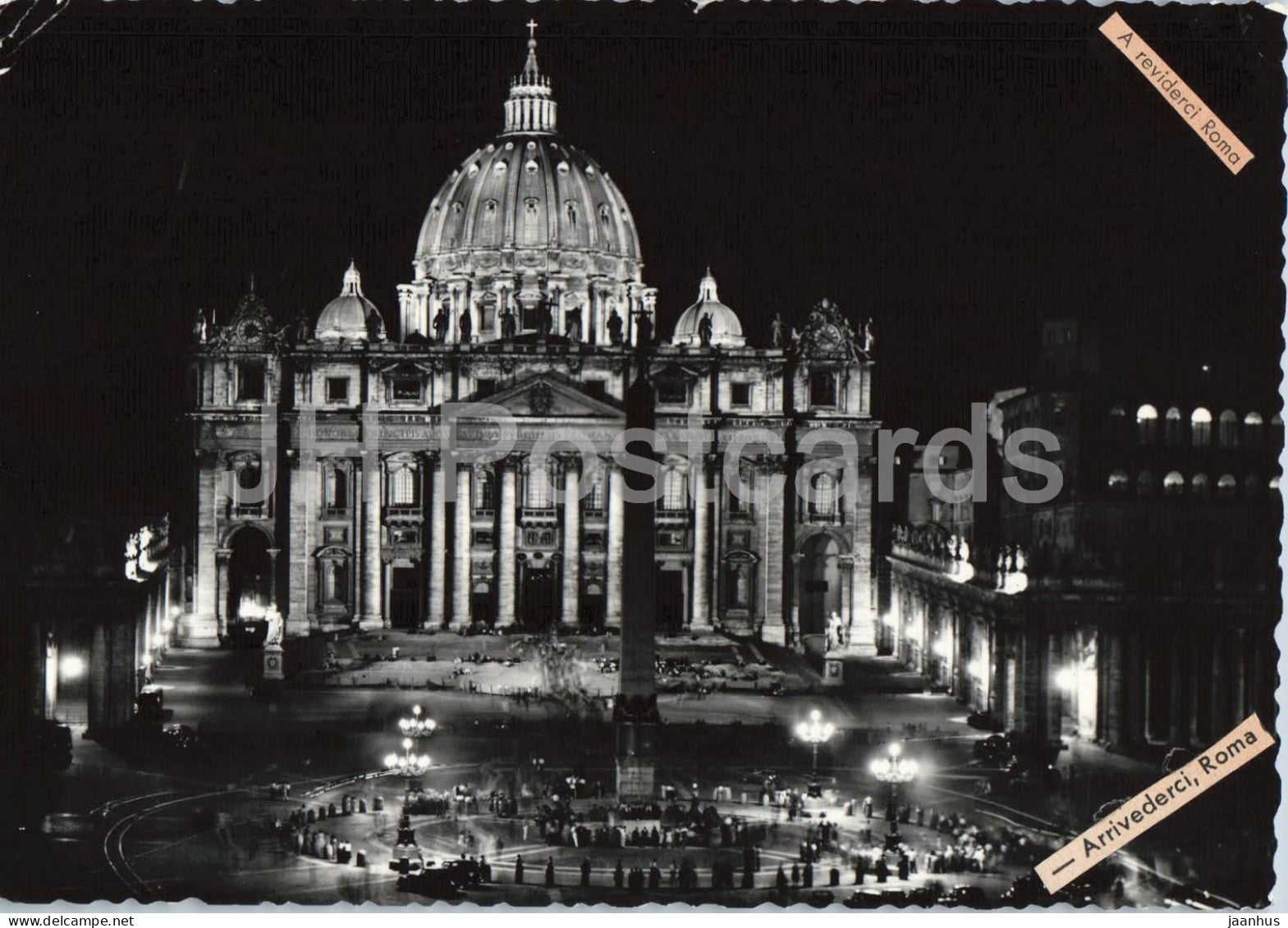 Rome - Roma - Roma di notte - luci su S. Pietro - Rome at Night - St Peters Square - old postcard - 1955 - Italy - used - JH Postcards