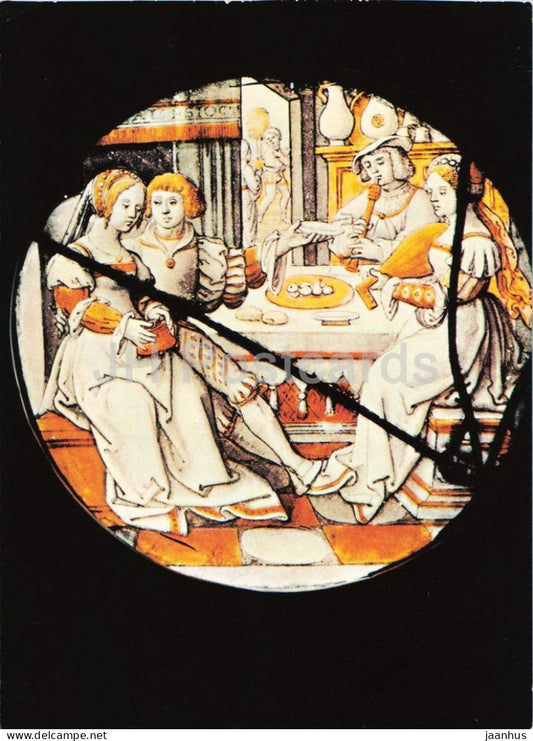 stained glass painting - The Prodigal Son - Der verlorene Sohn - Dutch art around 1530 - Germany - unused - JH Postcards