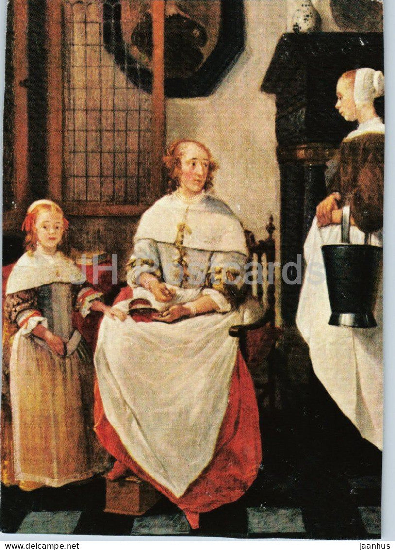 painting by Quirin van Brekelenkam - Interior with Three Women and a Little Girl - Dutch art - Germany - unused - JH Postcards