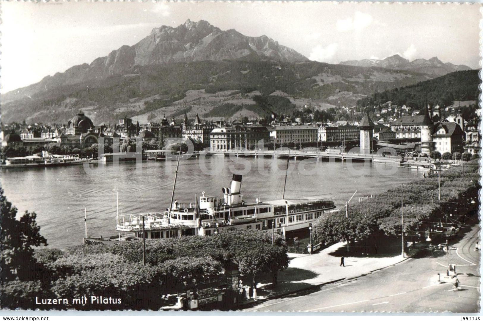 Luzern mit Pilatus - Lucerne - lake - town - panorama - mountains - Alps ship 104 - old postcard - Switzerland - unused - JH Postcards