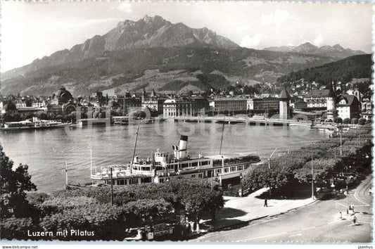 Luzern mit Pilatus - Lucerne - lake - town - panorama - mountains - Alps ship 104 - old postcard - Switzerland - unused - JH Postcards
