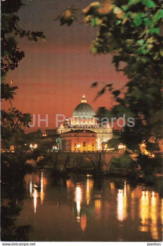 Rome - Roma - Il Tevere con San Pietro - The Tiber with St. Peters - river - night view - basilica - 2005 - Italy - used - JH Postcards