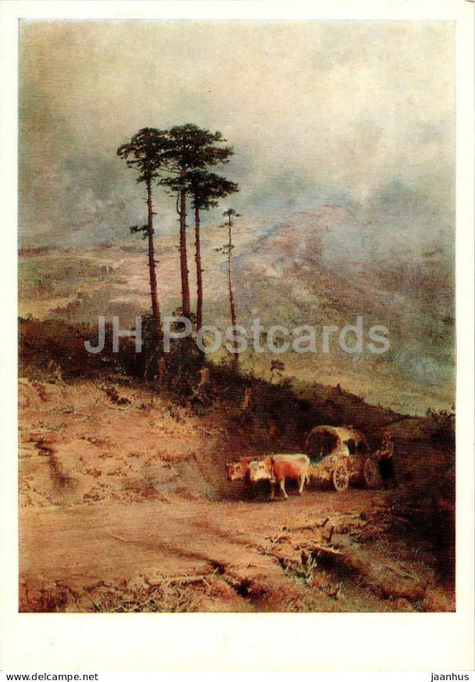 painting by F. Vasilyev - In the Crimean mountains - cow carriage - Russian art - 1979 - Russia USSR - unused - JH Postcards