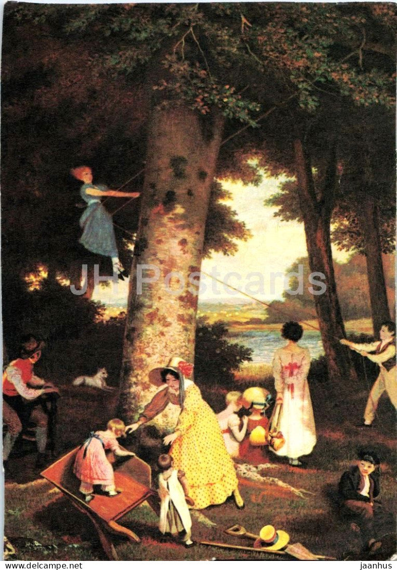 painting by Jacques-Laurent Agasse - The Playground - Spielplatz - dog - Swiss art - Germany - unused - JH Postcards