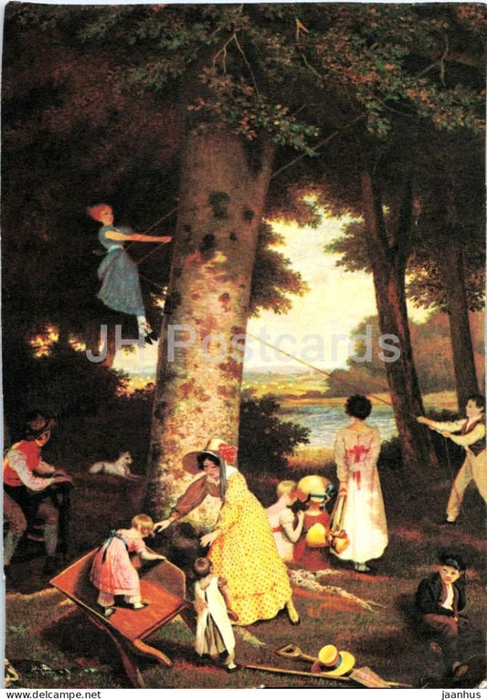 painting by Jacques-Laurent Agasse - The Playground - Spielplatz - dog - Swiss art - Germany - unused - JH Postcards