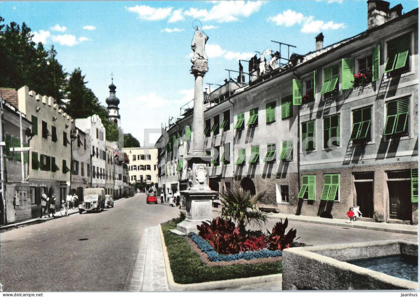 Brunico 835 m - Val Pusteria - Bruneck - Pustertal street - monument - urban life - car - old postcard - Italy - unused - JH Postcards