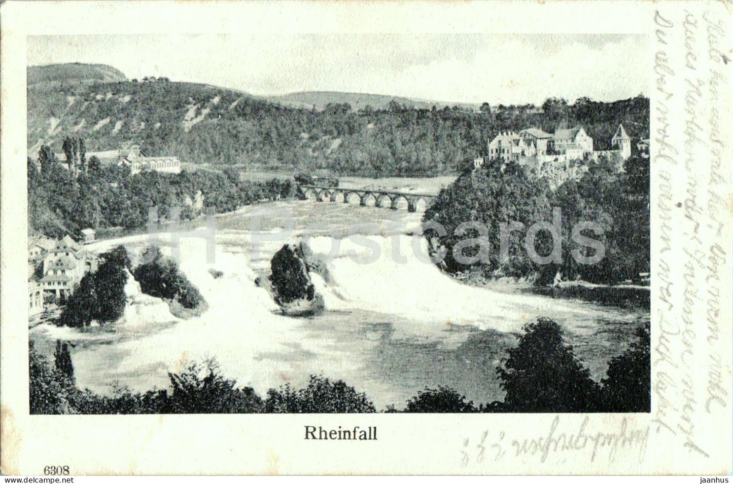 Rheinfall - waterfall - bridge - panoramic view - 6308 - old postcard - 1909 - Switzerland - used - JH Postcards