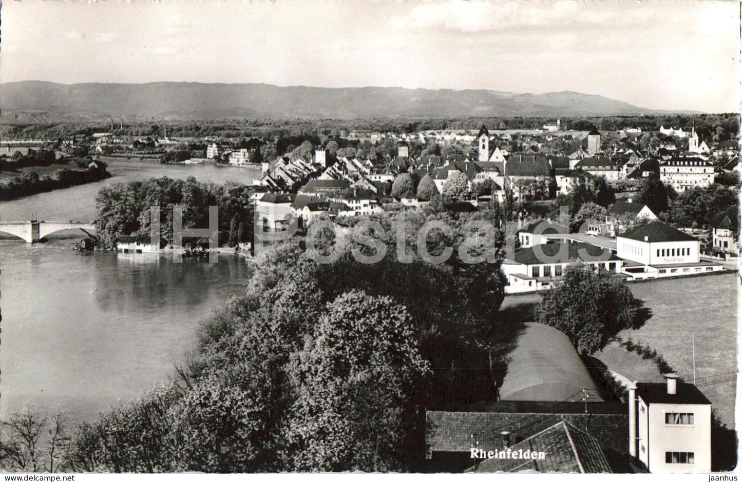 Rheinfelden - town river bridge old town panorama - mountains - 9503 - old postcard - 1946 - Switzerland - used - JH Postcards