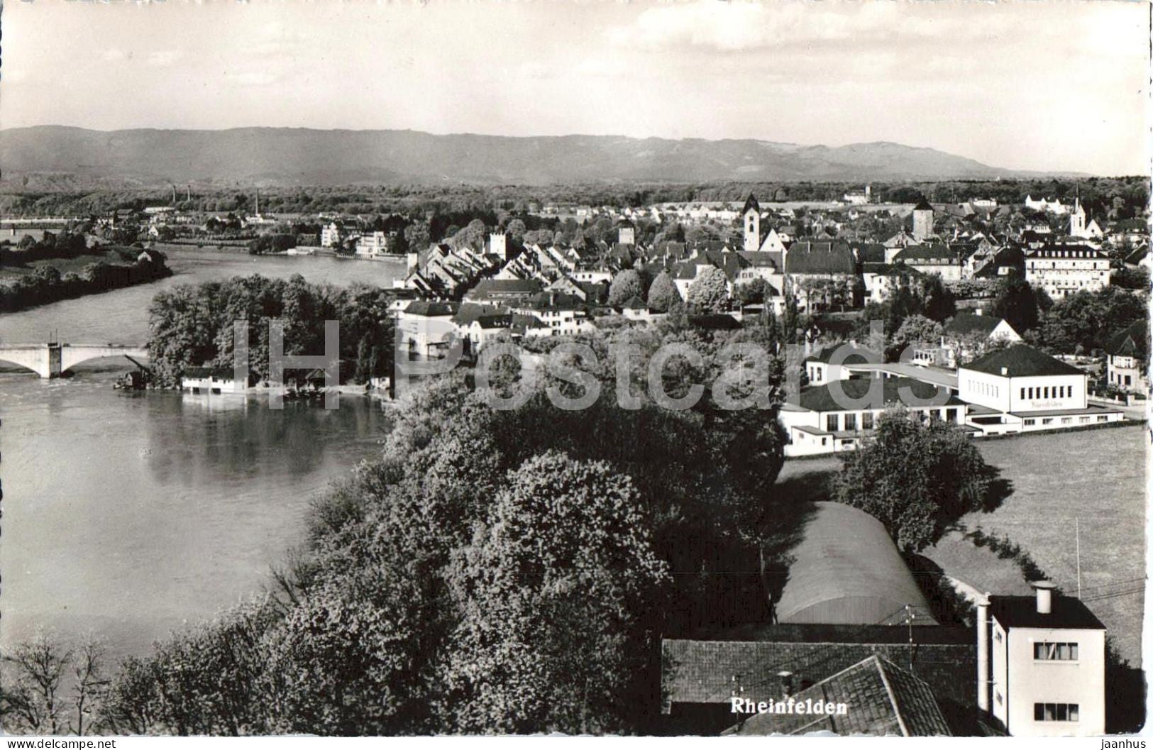 Rheinfelden - town river bridge old town panorama - mountains - 9503 - old postcard - 1946 - Switzerland - used - JH Postcards