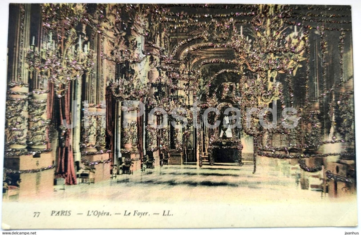 Paris - L’Opéra - Le Foyer - Opera House - theatre - glitter embellished - 77 - old postcard - France - unused - JH Postcards
