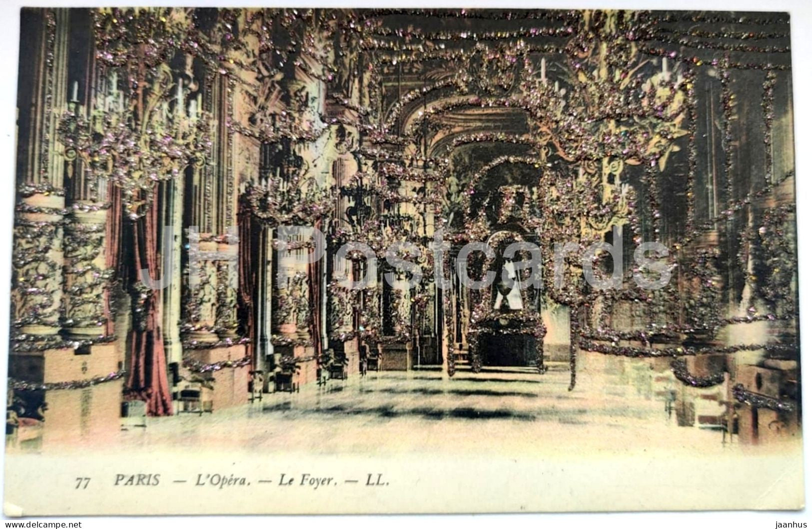 Paris - L’Opéra - Le Foyer - Opera House - theatre - glitter embellished - 77 - old postcard - France - unused - JH Postcards