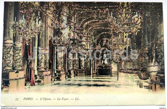 Paris - L’Opéra - Le Foyer - Opera House - theatre - glitter embellished - 77 - old postcard - France - unused - JH Postcards