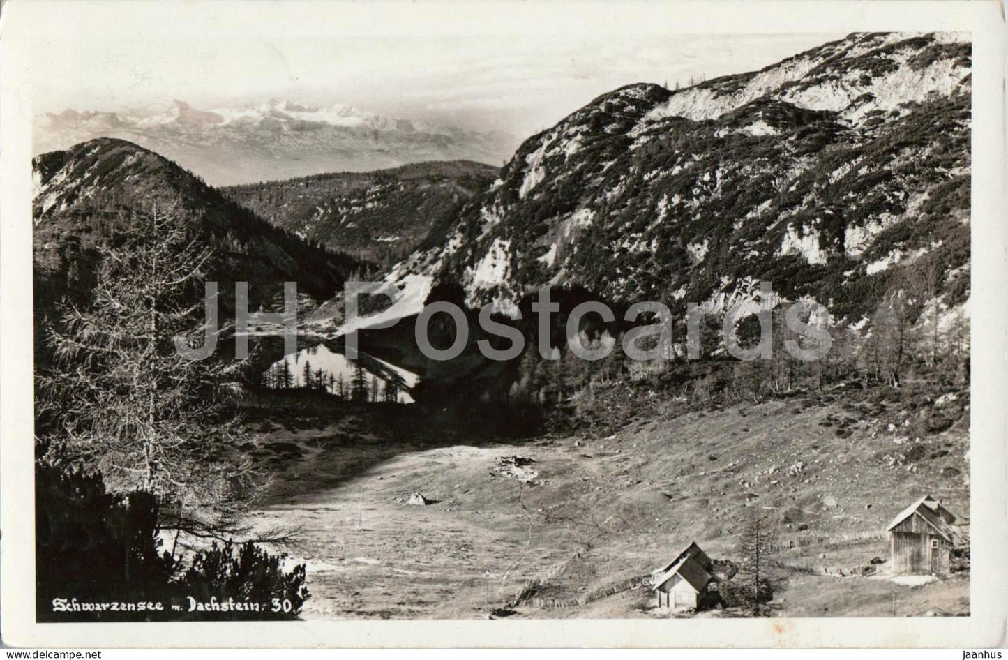Schwarzensee m. Dachstein - mountain lake - alpine landscape - 30 - old postcard - 1950 - Austria - used - JH Postcards