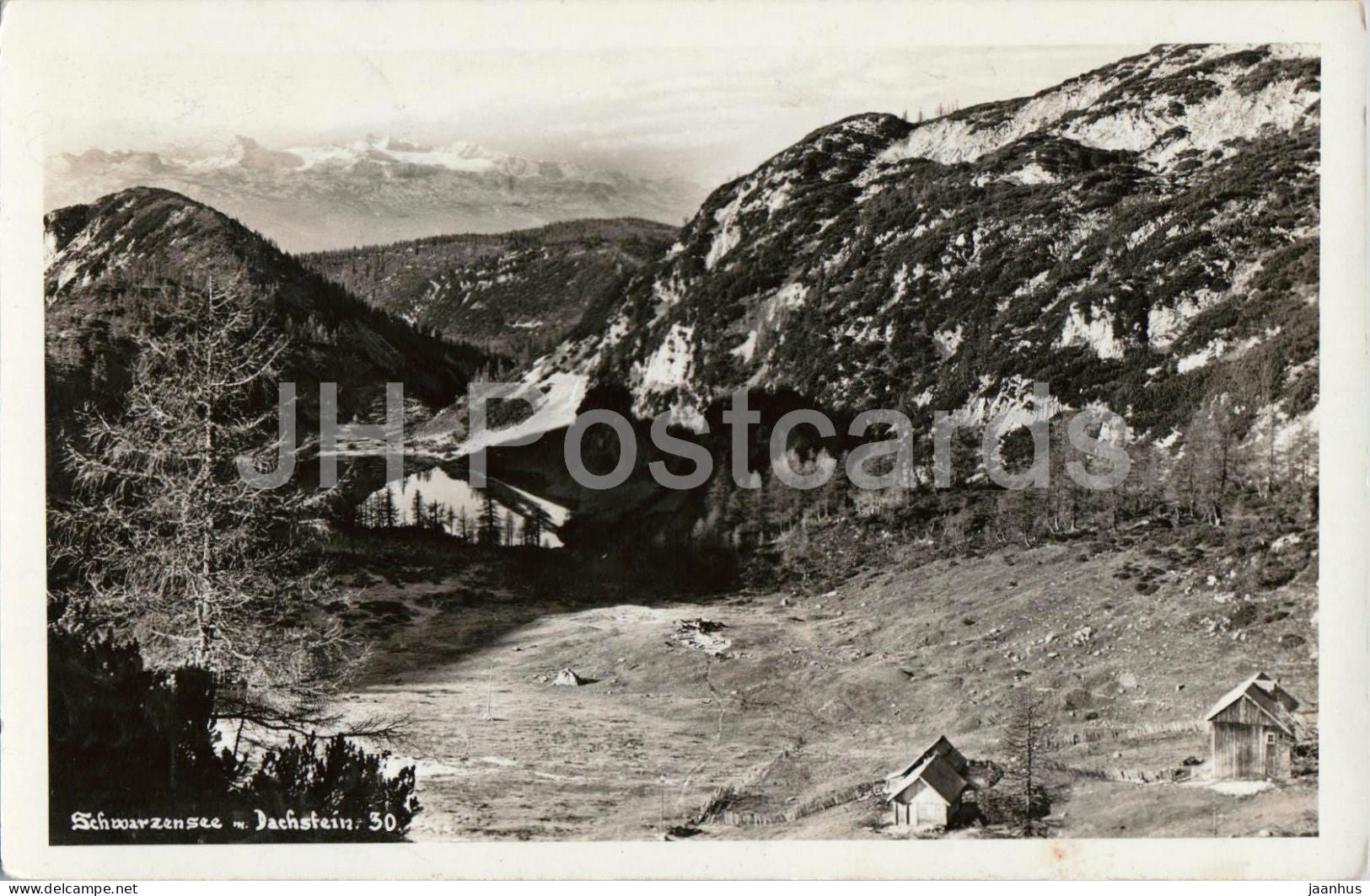 Schwarzensee m. Dachstein - mountain lake - alpine landscape - 30 - old postcard - 1950 - Austria - used - JH Postcards