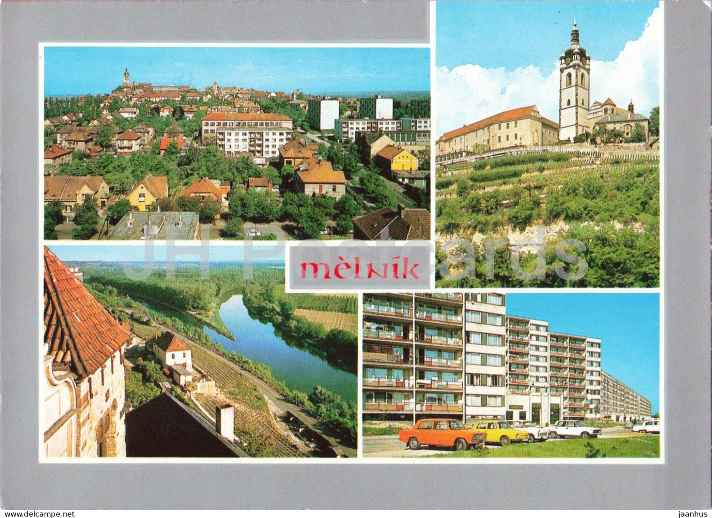 Melnik - General view - Castle - Elbe and Vltava river - car - multiview - Czech Republic - Czechoslovakia - unused - JH Postcards