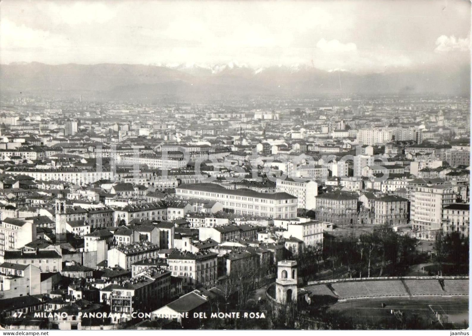 Milano - Milan - Panorama con visione del Monte Rosa - stadium - sports building - 47 - old postcard - Italy - used - JH Postcards