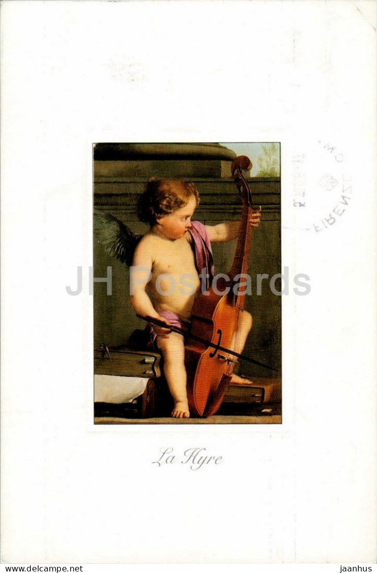 painting by Laurent de La Hyre - Putto playing the Bass Violin - French art - 1998 - Italy - used - JH Postcards