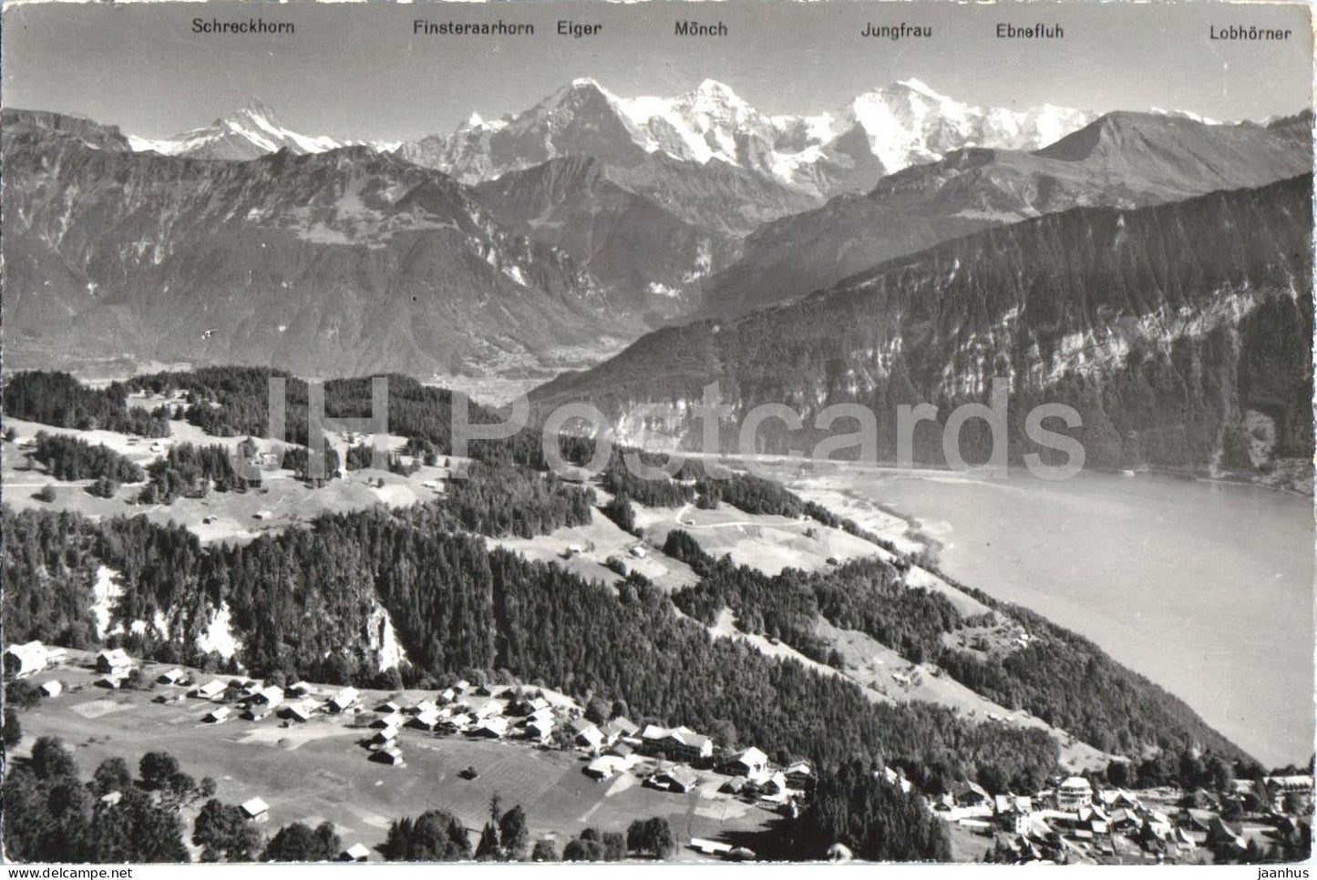 Beatenberg mit Thunersee Eiger - Monch - Jungfrau - lake - Alps - mountains - 373 - 1962 - Switzerland - used - JH Postcards