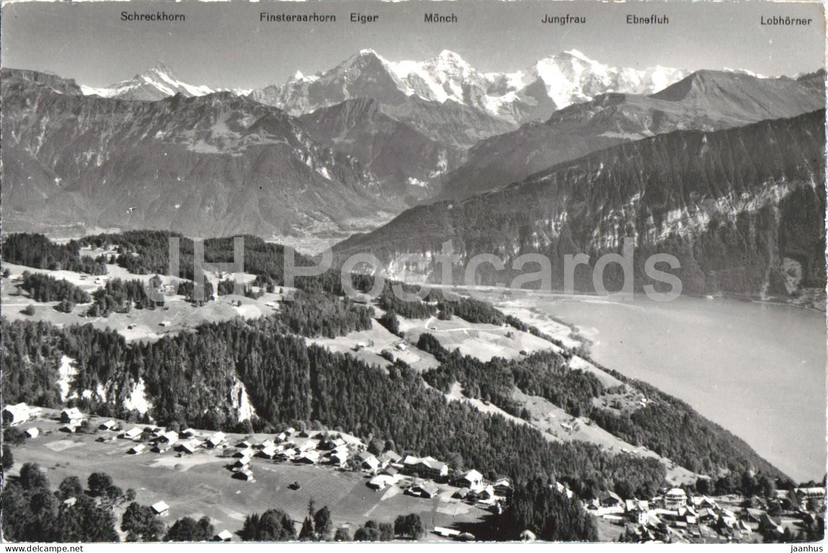 Beatenberg mit Thunersee Eiger - Monch - Jungfrau - lake - Alps - mountains - 373 - 1962 - Switzerland - used - JH Postcards