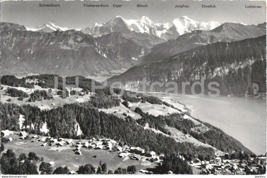 Beatenberg mit Thunersee Eiger - Monch - Jungfrau - lake - Alps - mountains - 373 - 1962 - Switzerland - used - JH Postcards