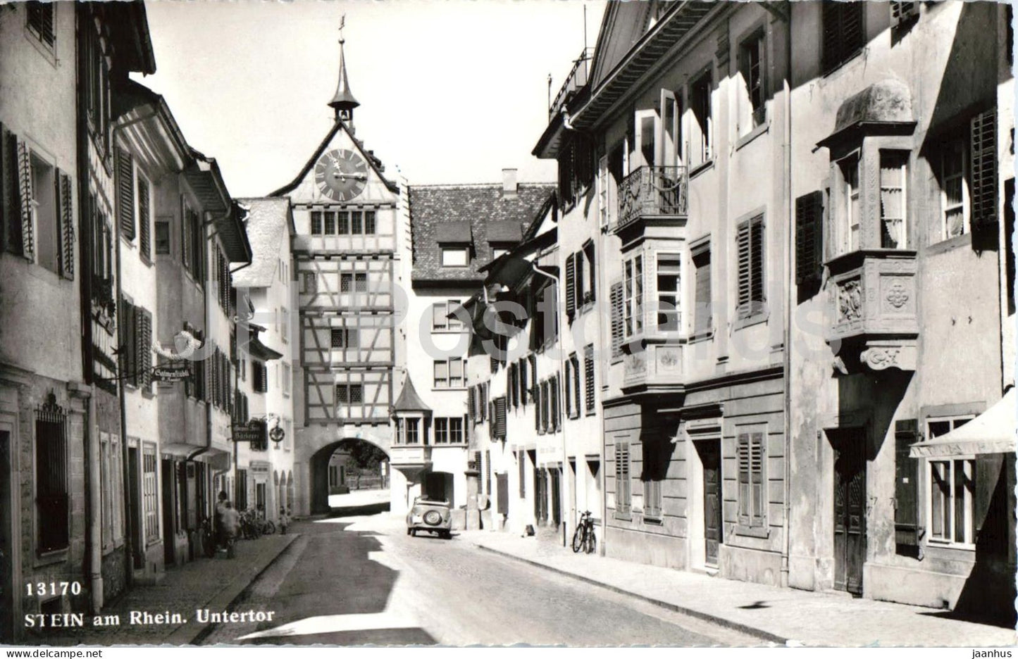 Stein am Rhein - Untertor - Lower Gate - old town - street gate - 13170 - old postcard - 1953 - Switzerland - used - JH Postcards