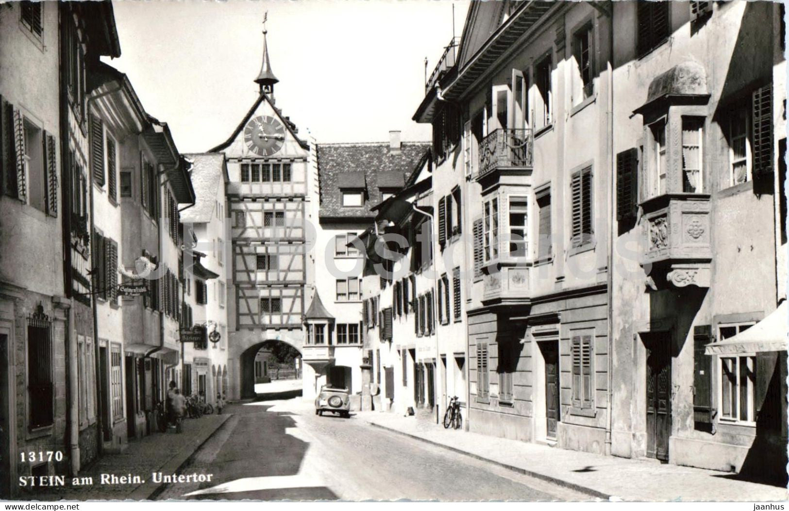 Stein am Rhein - Untertor - Lower Gate - old town - street gate - 13170 - old postcard - 1953 - Switzerland - used - JH Postcards