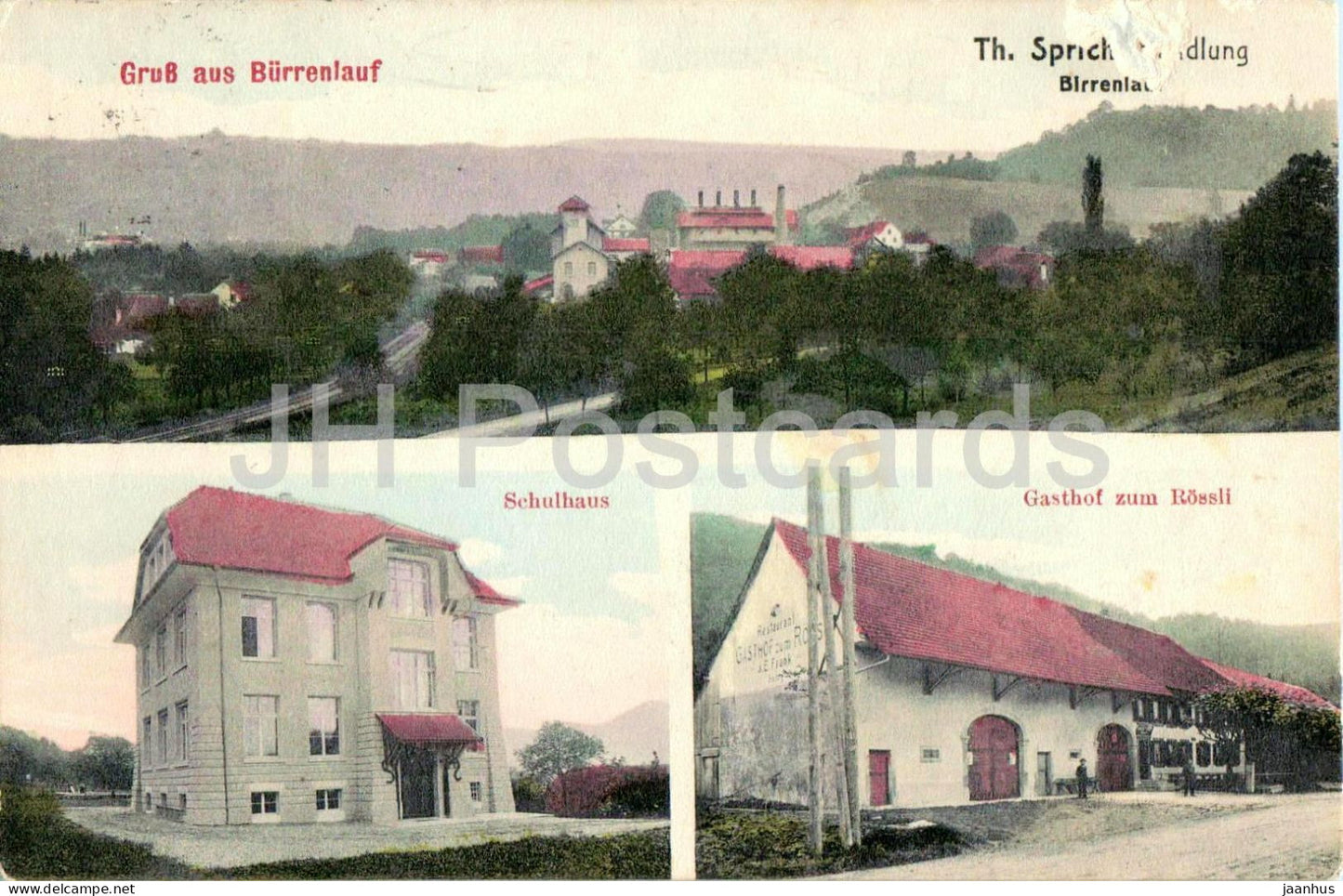 Gruss aus Burrenlauf - Schinznach-Bad Schulhaus - Gasthof zum Rossli - school - old postcard - 1918 - Switzerland - used - JH Postcards