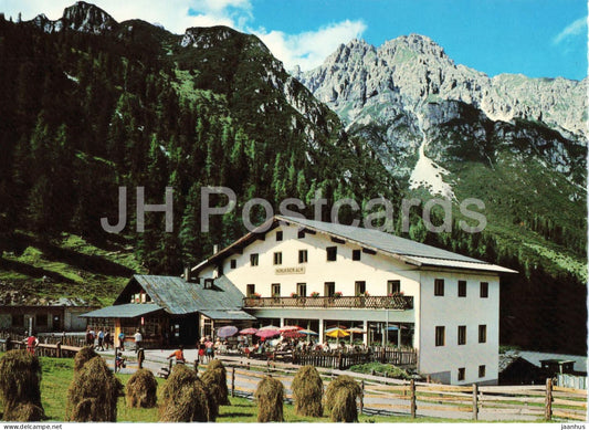Schlicker Alm 1616 m im Stubaital mit Ampferstein 2535 m - Tirol - alpine hut - mountains - 1994 - Austria - used - JH Postcards