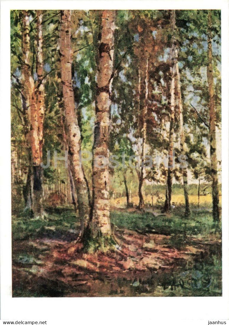 painting by Ilya Ostroukhov - Landscape - birch forest - Russian art - 1963 - Russia USSR - unused - JH Postcards