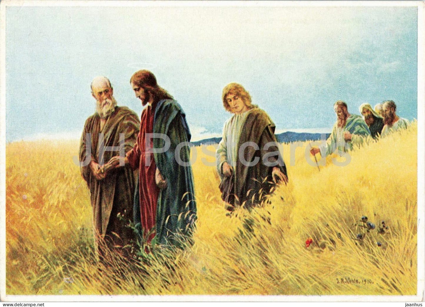 painting by J. R. Wehle - And They Followed Him - Und sie folgten Ihm nach - religious art - 1950s - Germany - unused - JH Postcards