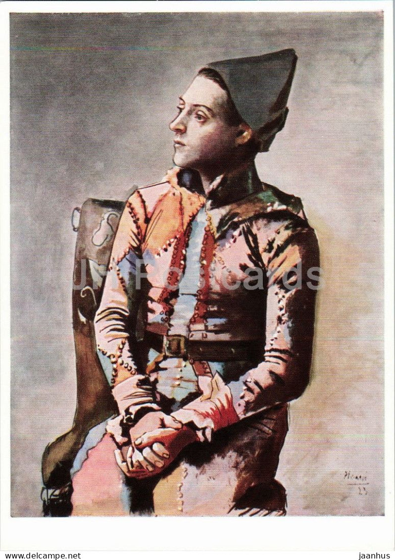 painting by Pablo Picasso - Sitzender Harlekin - Sitting Harlequin - Spanish art - 2849 - Switzerland - unused - JH Postcards