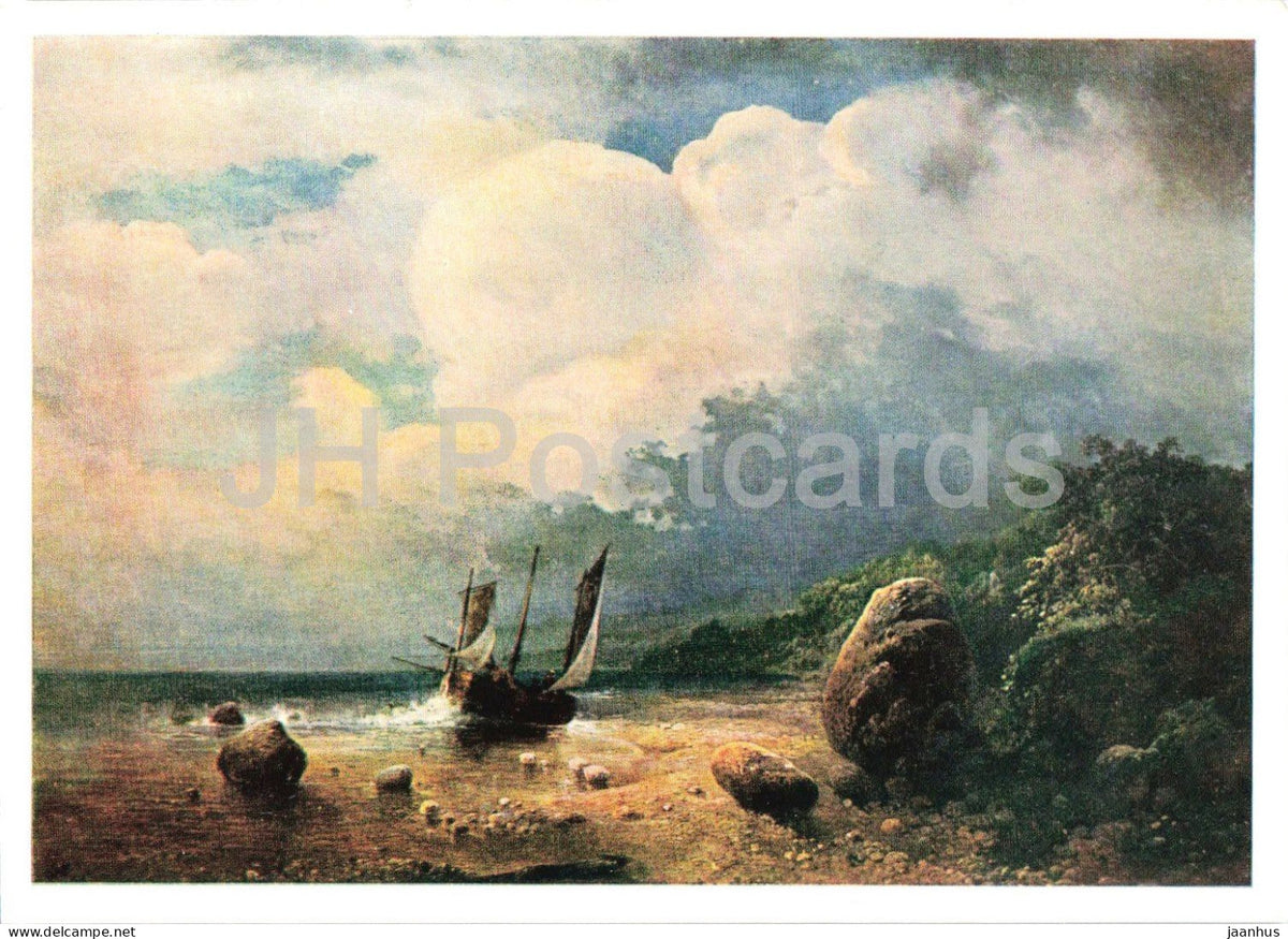 painting by Aleksey Savrasov - Sea View - boat - Russian art - 1966 - Russia USSR - unused - JH Postcards
