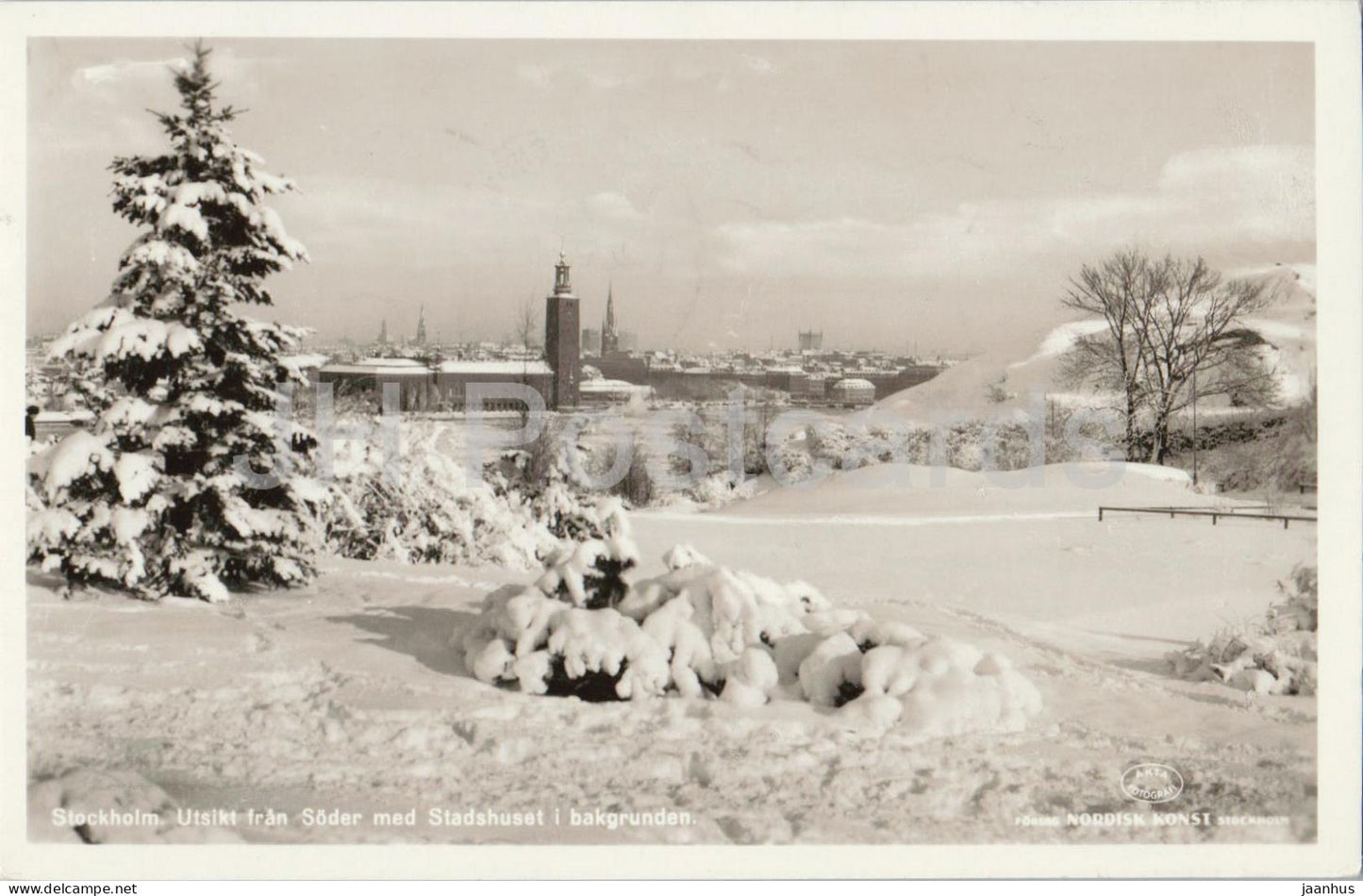 Stockholm - Utsikt fran Soder med Stadshuset i bakgrunden - Town Hall winter view - old postcard - 1953 - Sweden - used - JH Postcards