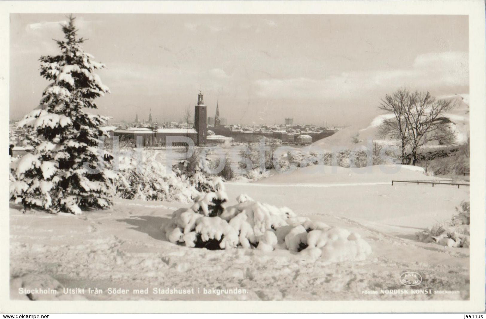 Stockholm - Utsikt fran Soder med Stadshuset i bakgrunden - Town Hall winter view - old postcard - 1953 - Sweden - used - JH Postcards