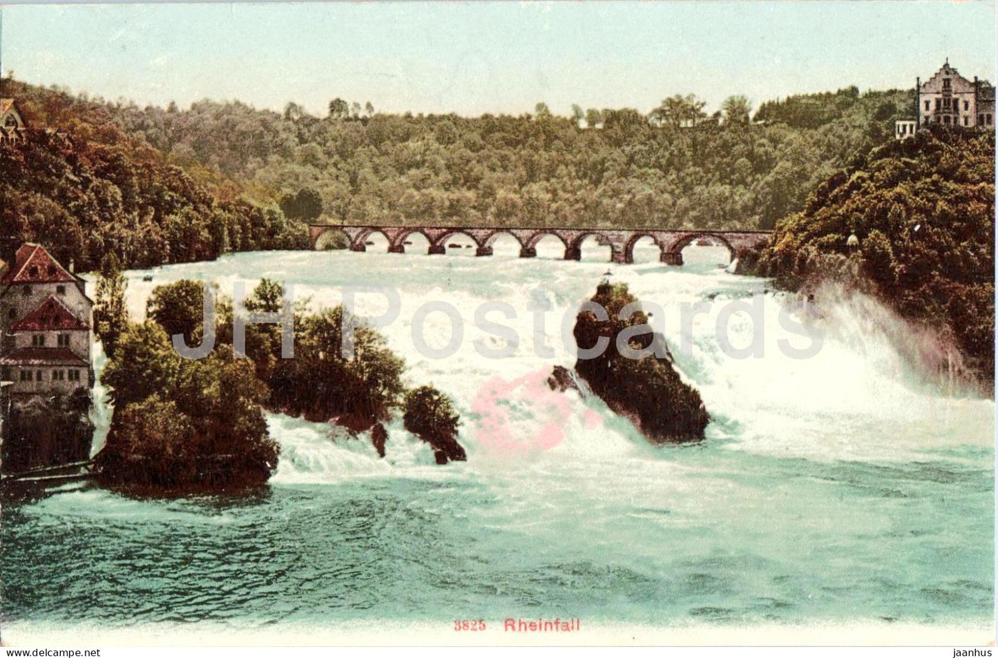 Rheinfall - bridge view - castle Laufen - waterfall panorama - 3825 - old postcard - 1908 - Switzerland - used - JH Postcards