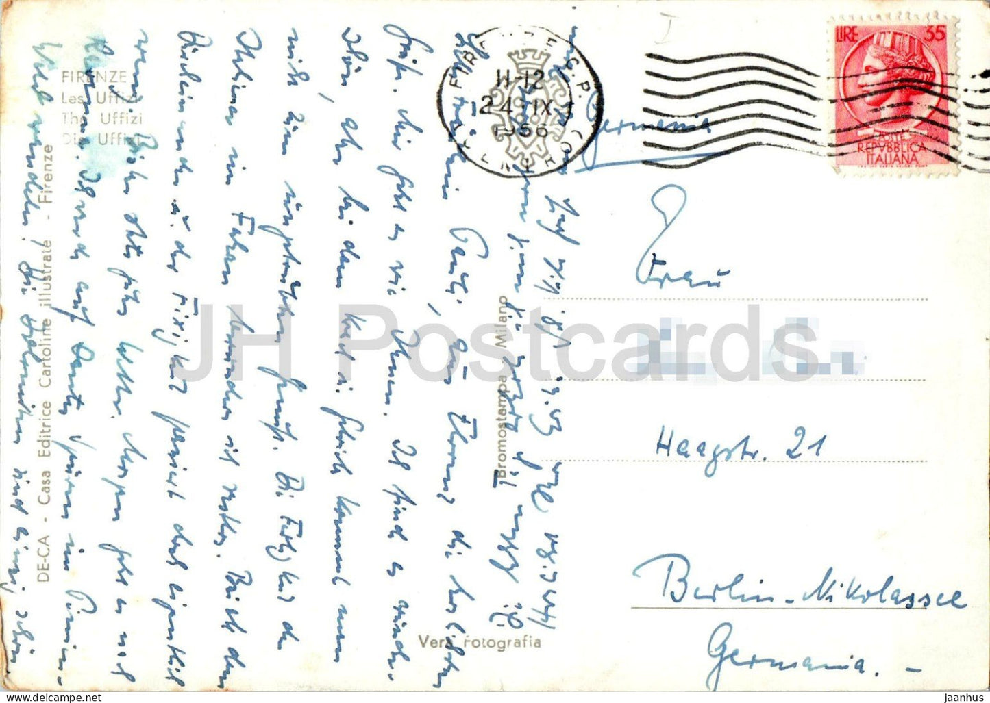 Firenze - Florenz - Uffizien - Galerie - Palast - Museum - Architektur - 69 - alte Postkarte - 1956 - Italien - gebraucht