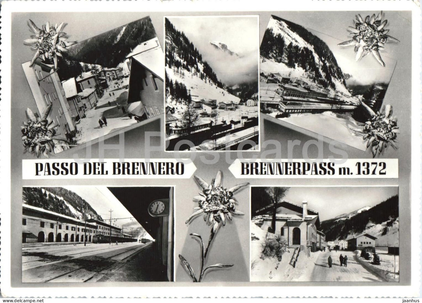 Passo del Brennero 1372 m - Brennerpass - mountains - railway - Alps - multiview - old postcard - 1957 - Italy - used - JH Postcards