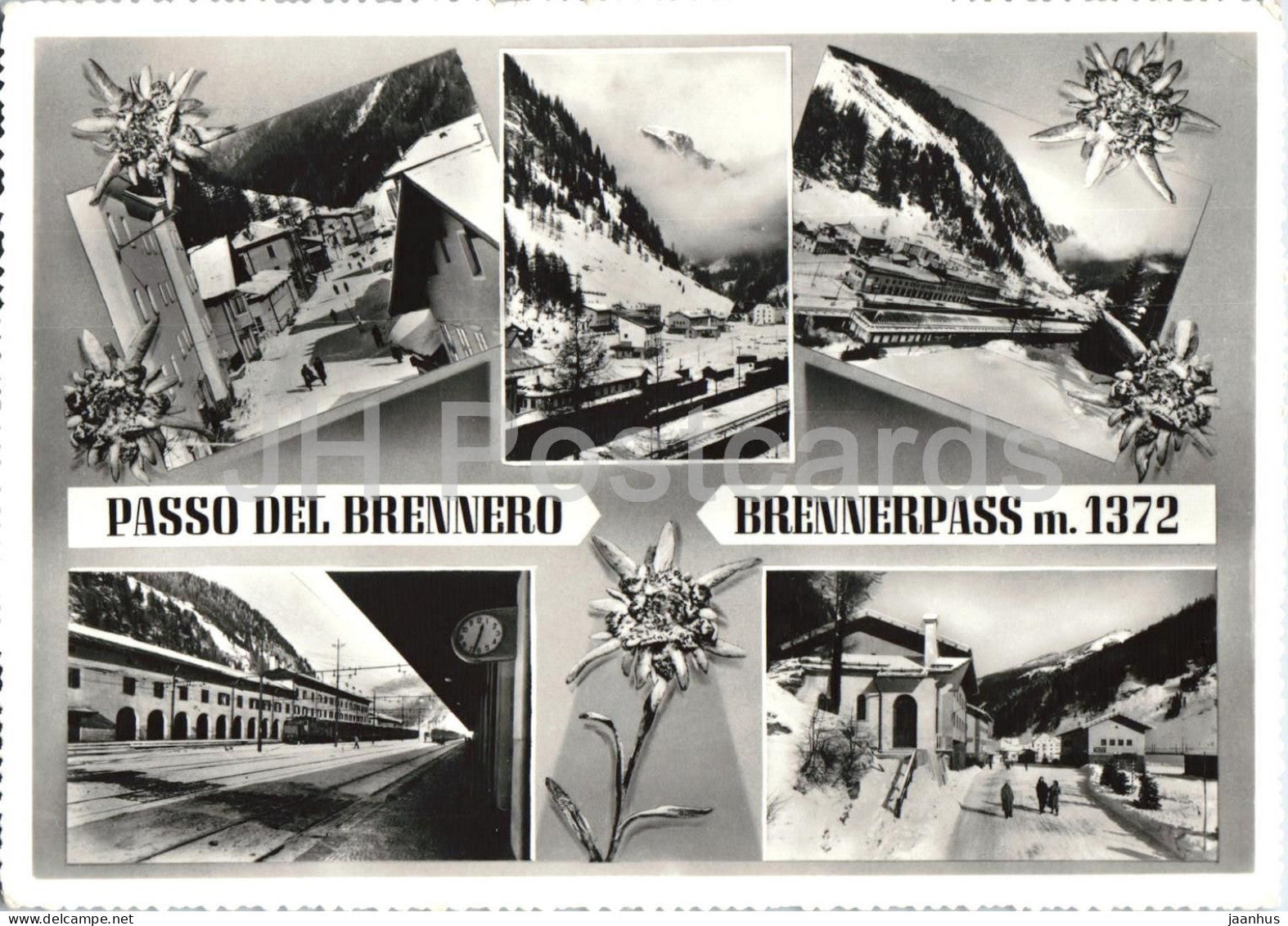 Passo del Brennero 1372 m - Brennerpass - mountains - railway - Alps - multiview - old postcard - 1957 - Italy - used - JH Postcards