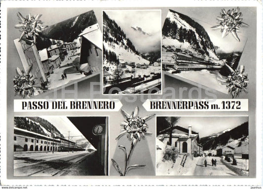Passo del Brennero 1372 m - Brennerpass - mountains - railway - Alps - multiview - old postcard - 1957 - Italy - used - JH Postcards