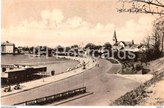 Bornholm - Ronne Kirke - harbor view with church - old postcard - 1959 - Denmark - used - JH Postcards