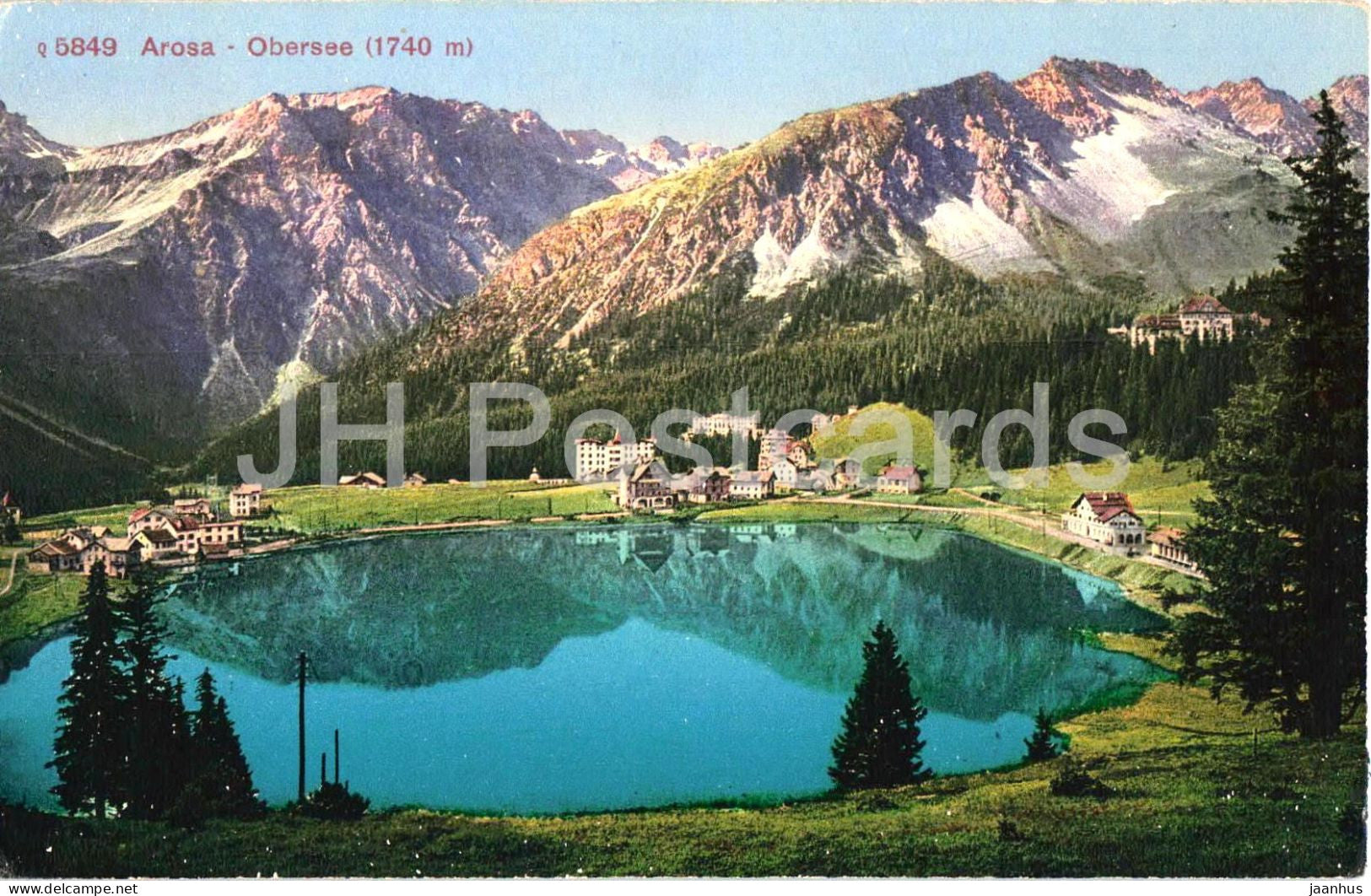 Arosa - Obersee 1740 m - lake - mountains - panorama - alpine village - 5849 - old postcard - 1917 - Switzerland - used - JH Postcards