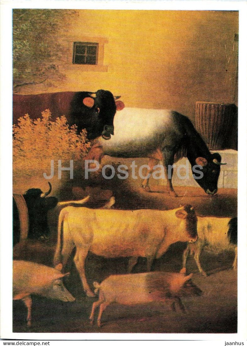 painting by Johann Michael Neder - The Return of the Herd - Die Heimkehr der Herde - Austrian art - Germany DDR - unused - JH Postcards